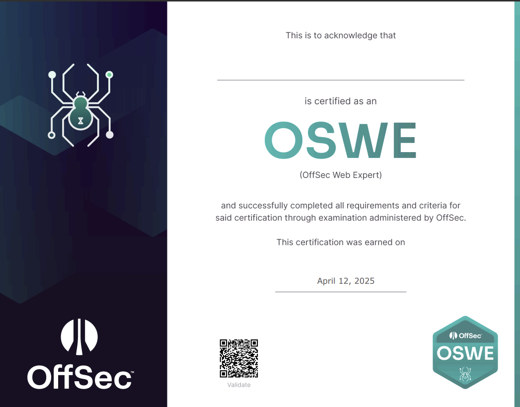 OSWE Certificate